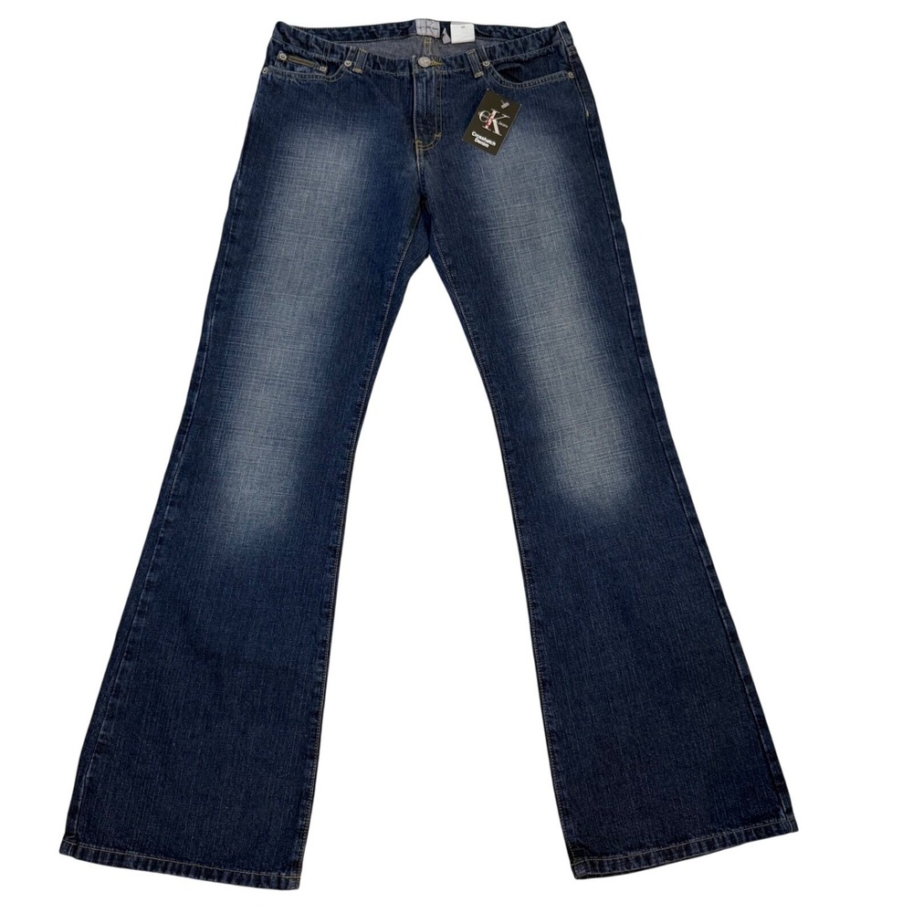 Calvin Klein Low Rise Flare Jeans Y2K Womens 7 Dark Wash Bootcut 32x33 NWT - Picture 2 of 14